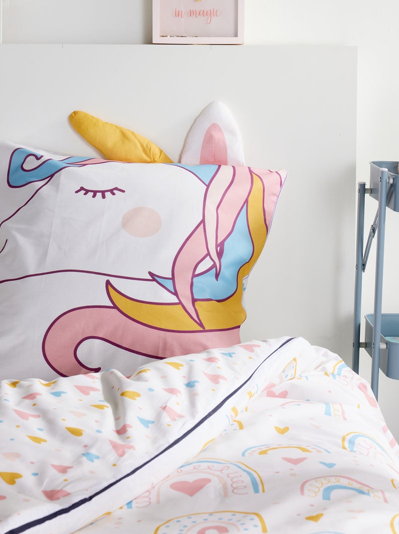 Juego de cama animado Unicornio - 1 persona Rosa - Kiabi