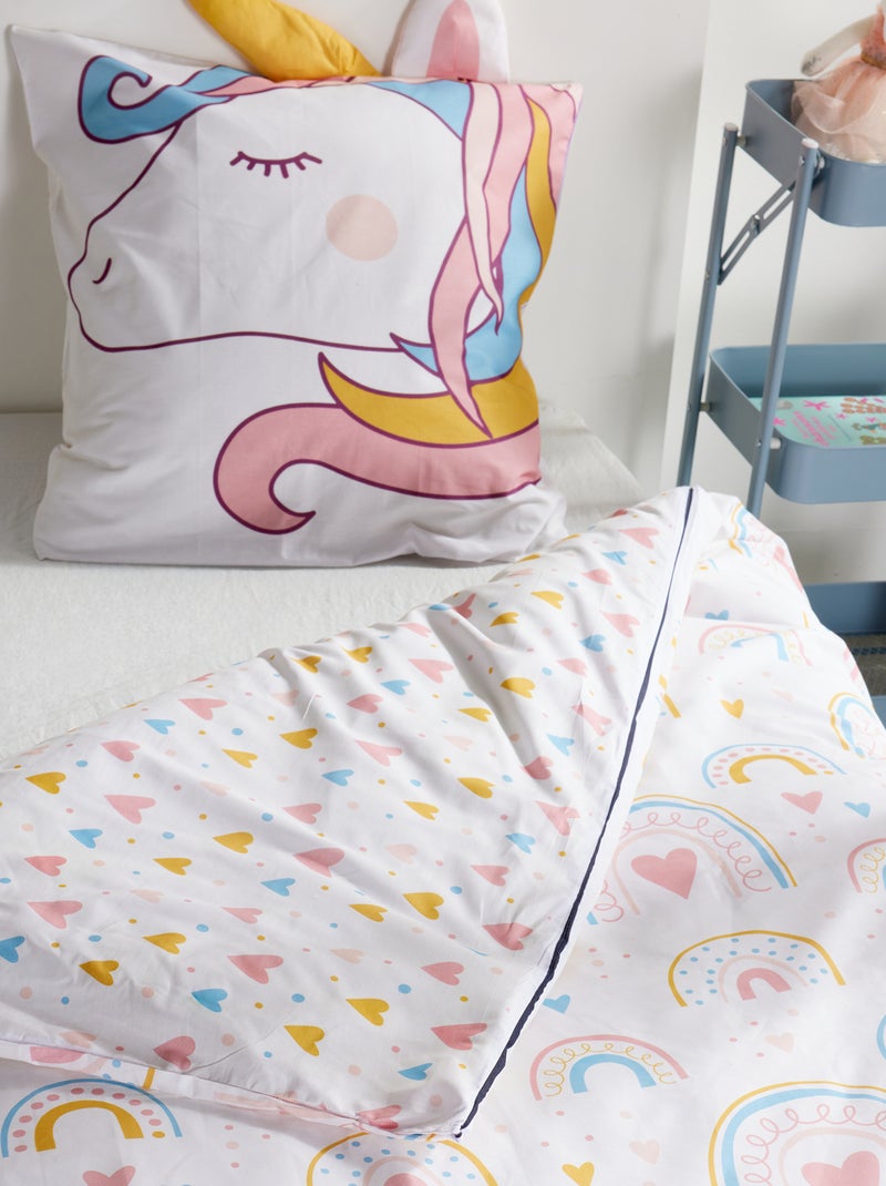 Juego de cama animado Unicornio - 1 persona Rosa - Kiabi