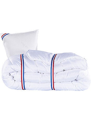 Juego de cama con colchón de espuma viscoelástica de 24 cm, somier blanco, almohadas y edredón