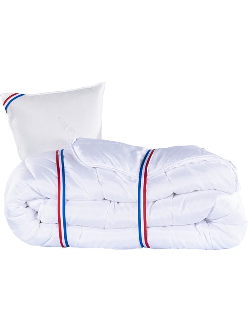 Juego de cama con colchón de espuma viscoelástica de 24 cm, somier blanco, almohadas y edredón - Kiabi Juego de cama con colchón de espuma viscoelástica de 24 cm, somier blanco, almohadas y edredón - Kiabi