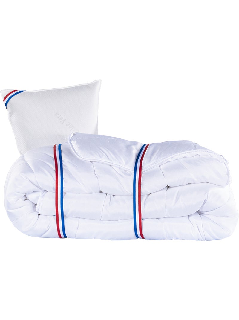 Juego de cama con colchón de espuma viscoelástica de 24 cm, somier blanco, almohadas y edredón Blanco - Kiabi