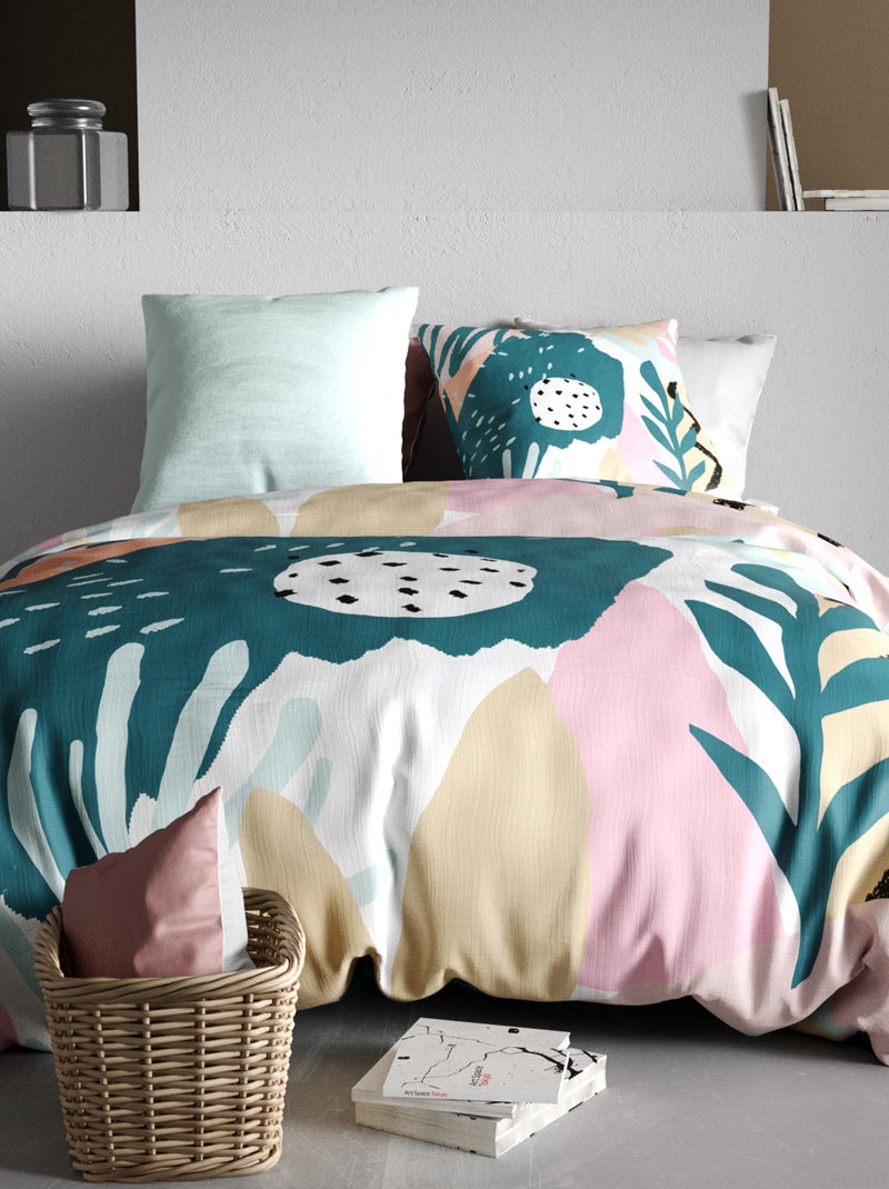 Juego de cama con estampado de flores - Doble AZUL - Kiabi