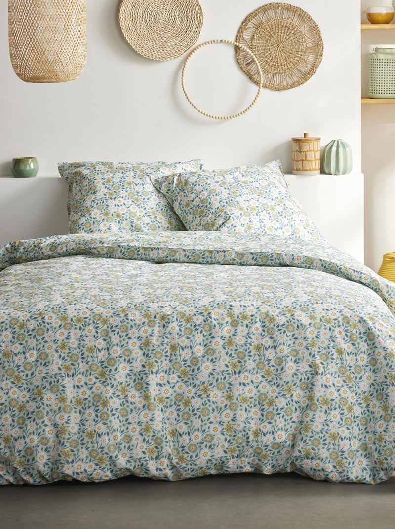 Juego de cama con estampado de flores - Doble AZUL - Kiabi