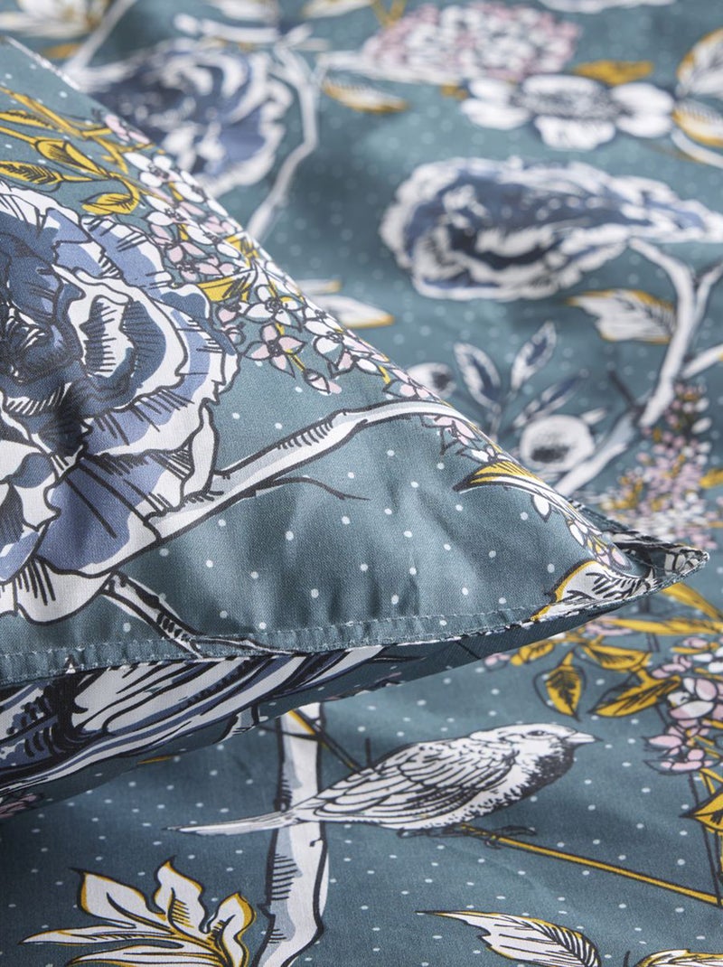 Juego de cama con estampado de flores - Doble AZUL - Kiabi