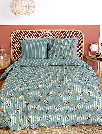 Juego de cama con estampado de flores y rayas - Doble