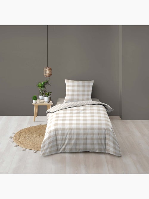 Juego de cama de 2 piezas, 100 % algodón, estampado a cuadros: funda nórdica + funda de almohada - Kiabi
