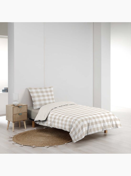 Juego de cama de 2 piezas, 100 % algodón, estampado a cuadros: funda nórdica + funda de almohada - Kiabi