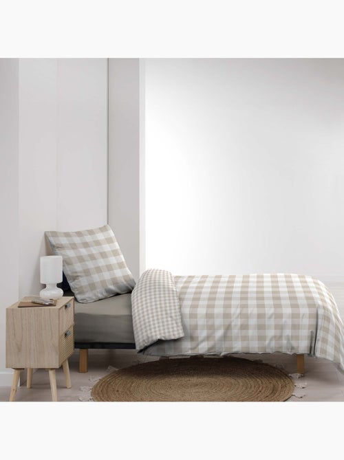 Juego de cama de 2 piezas, 100 % algodón, estampado a cuadros: funda nórdica + funda de almohada - Kiabi