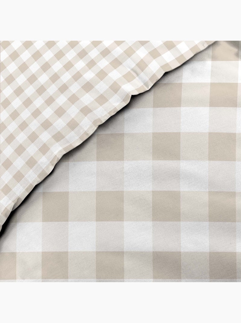 Juego de cama de 2 piezas, 100 % algodón, estampado a cuadros: funda nórdica + funda de almohada Beige gris - Kiabi
