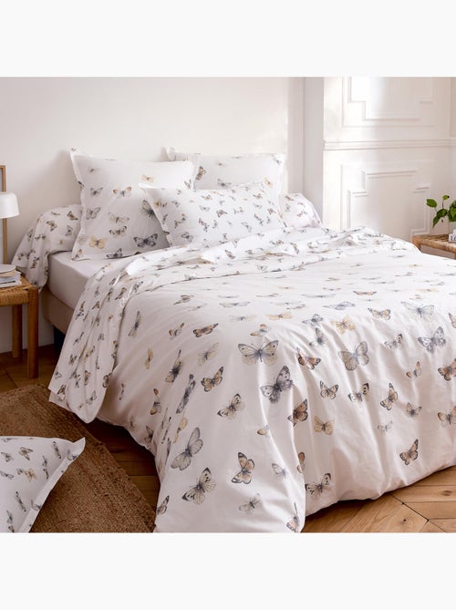 Juego de cama de 2 piezas de algodón percal 80 hilos mariposa, funda de cama y funda de almohada - Kiabi