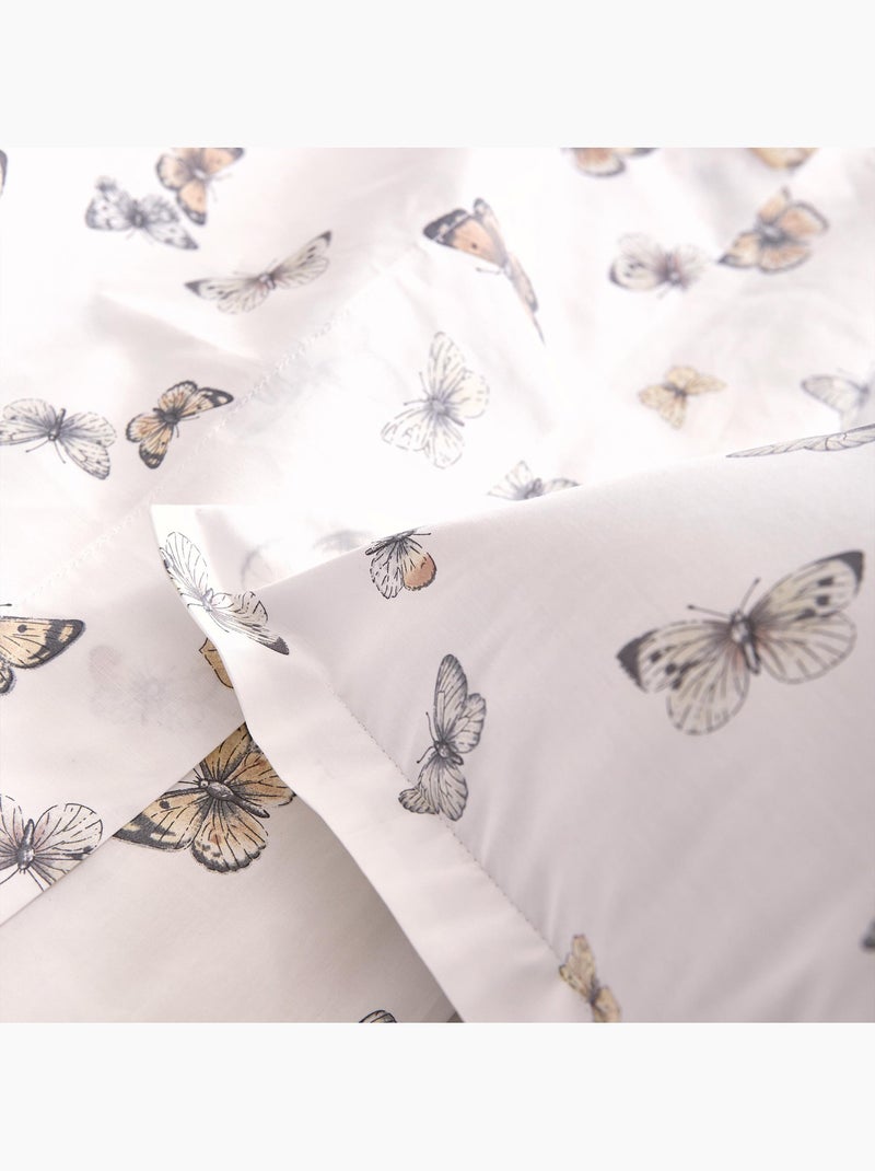 Juego de cama de 2 piezas de algodón percal 80 hilos mariposa, funda de cama y funda de almohada Blanco - Kiabi