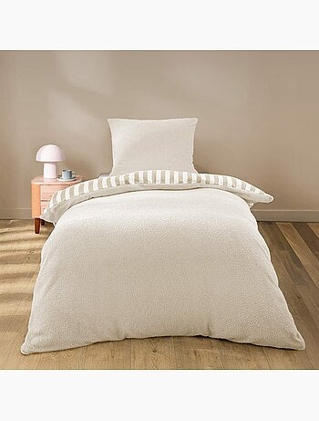 Juego de cama de 2 piezas de felpa con ribete a cuadros: funda nórdica + funda de almohada