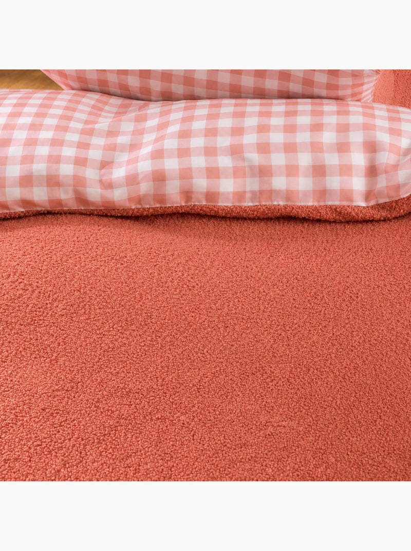 Juego de cama de 2 piezas de felpa con ribete a cuadros: funda nórdica + funda de almohada Naranja - Kiabi
