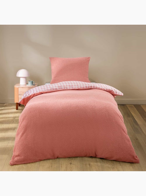 Juego de cama de 2 piezas de felpa con ribete a cuadros: funda nórdica + funda de almohada - Kiabi Juego de cama de 2 piezas de felpa con ribete a cuadros: funda nórdica + funda de almohada - Kiabi
