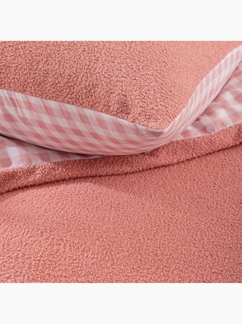 Juego de cama de 2 piezas de felpa con ribete a cuadros: funda nórdica + funda de almohada Rosa - Kiabi
