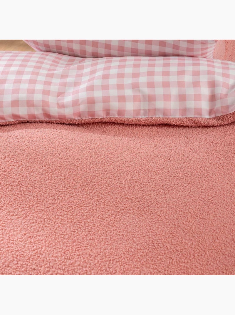 Juego de cama de 2 piezas de felpa con ribete a cuadros: funda nórdica + funda de almohada Rosa - Kiabi