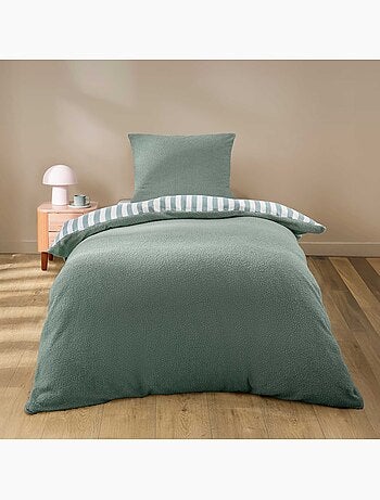 Juego de cama de 2 piezas de felpa con ribete a cuadros: funda nórdica + funda de almohada