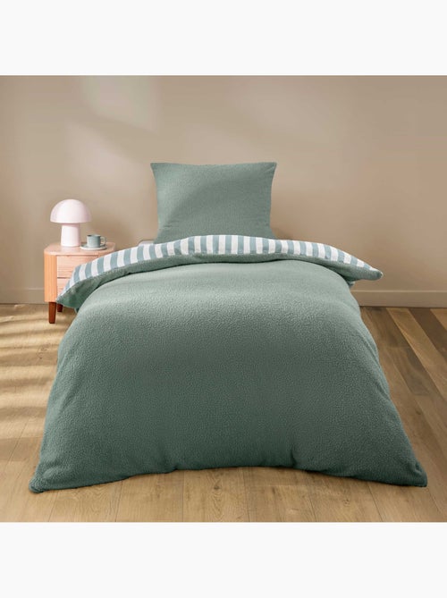 Juego de cama de 2 piezas de felpa con ribete a cuadros: funda nórdica + funda de almohada - Kiabi Juego de cama de 2 piezas de felpa con ribete a cuadros: funda nórdica + funda de almohada - Kiabi