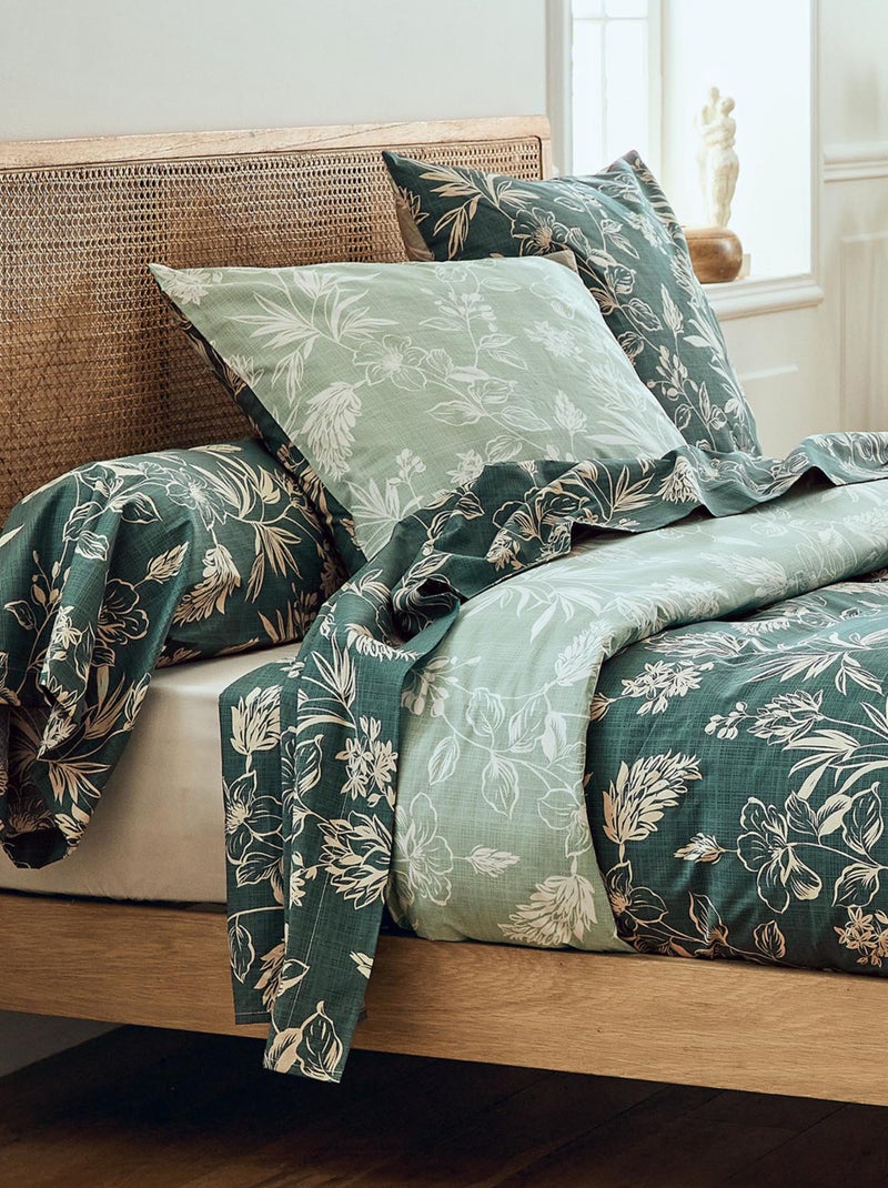 Juego de cama de 2 piezas en percal de algodón con motivo vegetal Verde - Kiabi