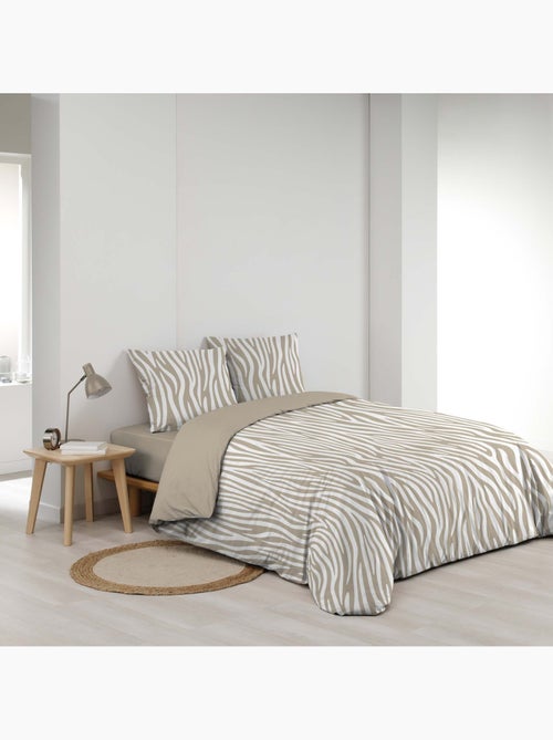 Juego de cama de 3 piezas, 100 % algodón, con estampado de cebra: funda nórdica y fundas de almohada - Kiabi Juego de cama de 3 piezas, 100 % algodón, con estampado de cebra: funda nórdica y fundas de almohada - Kiabi