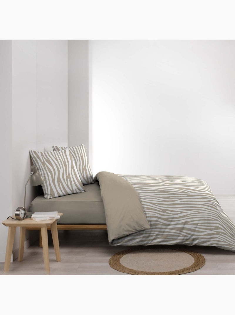 Juego de cama de 3 piezas, 100 % algodón, con estampado de cebra: funda nórdica y fundas de almohada Beige gris - Kiabi