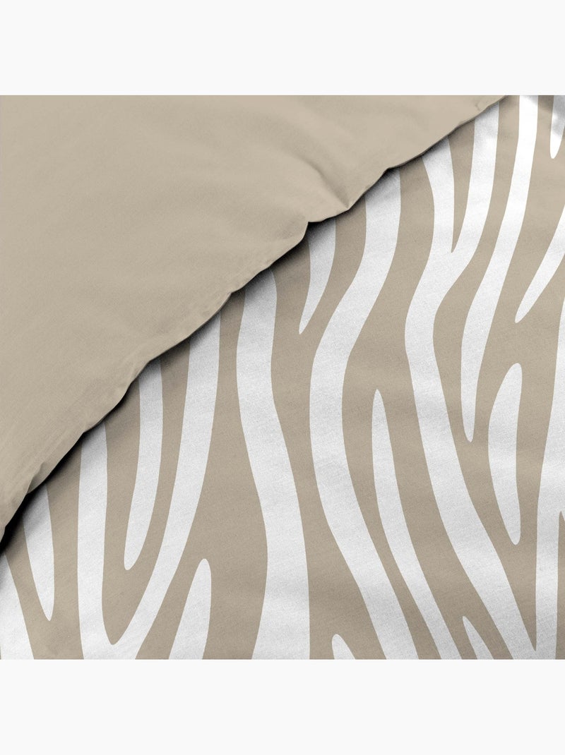 Juego de cama de 3 piezas, 100 % algodón, con estampado de cebra: funda nórdica y fundas de almohada Beige gris - Kiabi