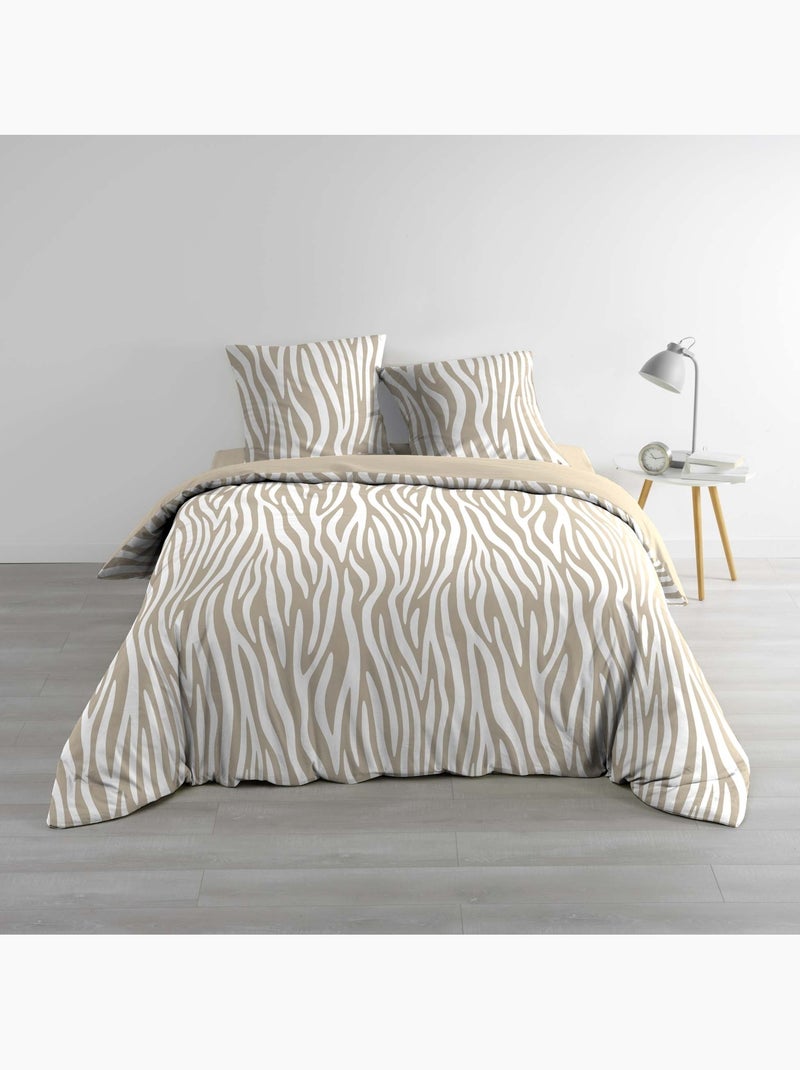Juego de cama de 3 piezas, 100 % algodón, con estampado de cebra: funda nórdica y fundas de almohada Beige gris - Kiabi