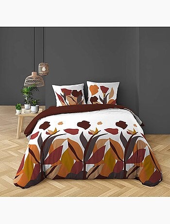 Juego de cama de 3 piezas, 100 % algodón, con estampado floral: funda nórdica y fundas de almohada