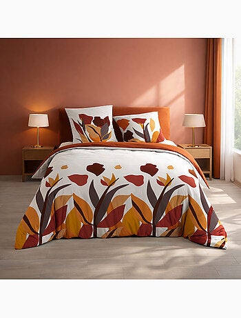 Juego de cama de 3 piezas, 100 % algodón, con estampado floral: funda nórdica y fundas de almohada