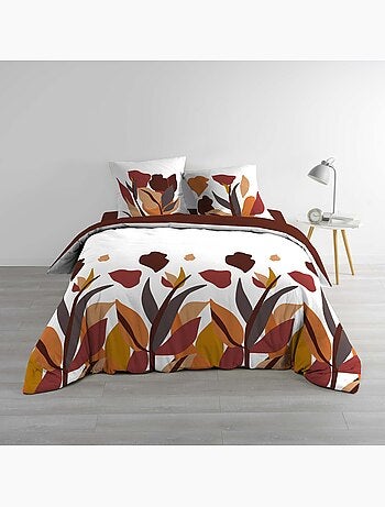 Juego de cama de 3 piezas, 100 % algodón, con estampado floral: funda nórdica y fundas de almohada