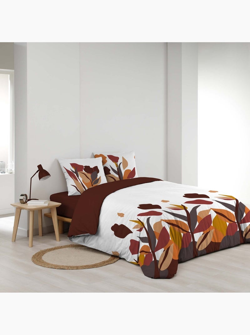 Juego de cama de 3 piezas, 100 % algodón, con estampado floral: funda nórdica y fundas de almohada Rojo - Kiabi