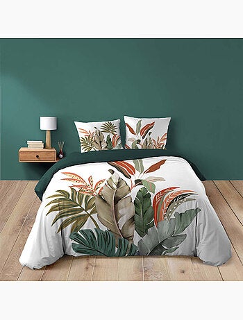 Juego de cama de 3 piezas, 100 % algodón, con estampado tropical: funda nórdica + fundas de almohada