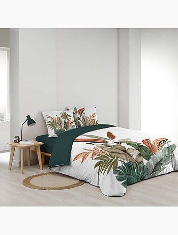 Juego de cama de 3 piezas, 100 % algodón, con estampado tropical: funda nórdica + fundas de almohada