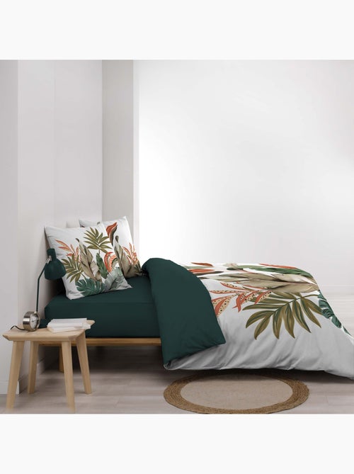 Juego de cama de 3 piezas, 100 % algodón, con estampado tropical: funda nórdica + fundas de almohada - Kiabi Juego de cama de 3 piezas, 100 % algodón, con estampado tropical: funda nórdica + fundas de almohada - Kiabi