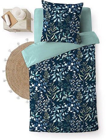 Juego de cama de 3 piezas, 100 % algodón, con estampado vegetal: funda nórdica y fundas de almohada