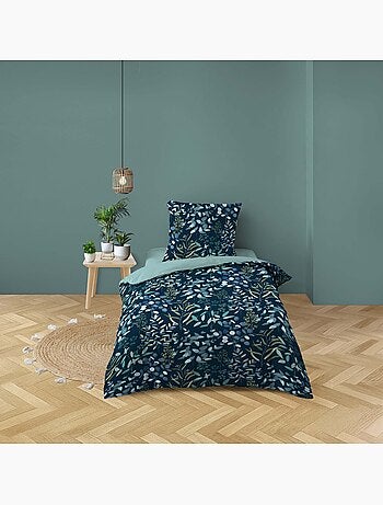Juego de cama de 3 piezas, 100 % algodón, con estampado vegetal: funda nórdica y fundas de almohada