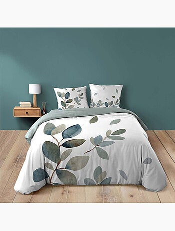 Juego de cama de 3 piezas, 100 % algodón, con estampado vegetal: funda nórdica y fundas de almohada
