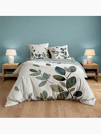 Juego de cama de 3 piezas, 100 % algodón, con estampado vegetal: funda nórdica y fundas de almohada