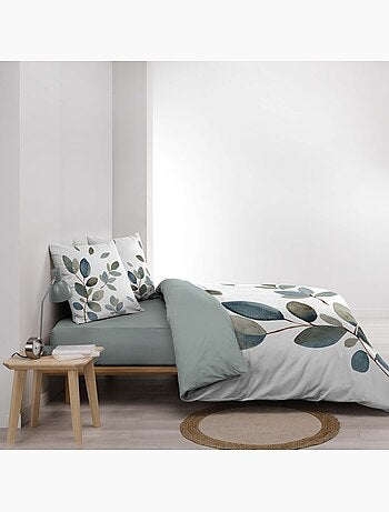 Juego de cama de 3 piezas, 100 % algodón, con estampado vegetal: funda nórdica y fundas de almohada