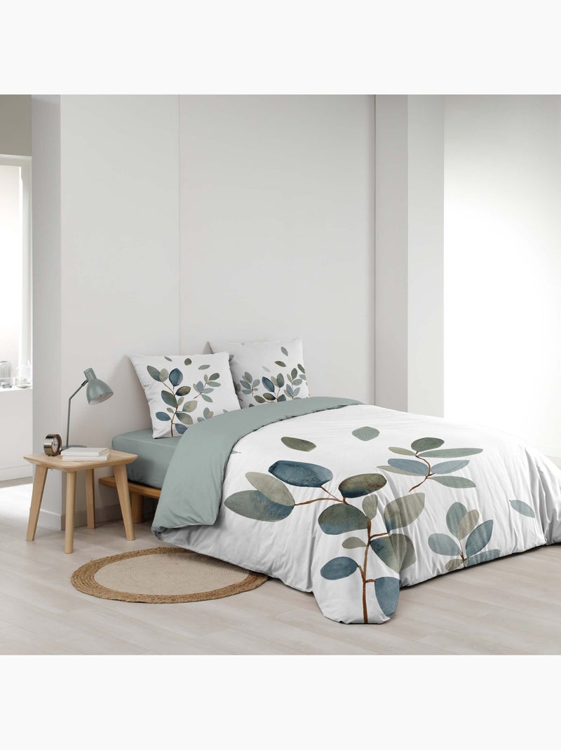Juego de cama de 3 piezas, 100 % algodón, con estampado vegetal: funda nórdica y fundas de almohada Azul - Kiabi
