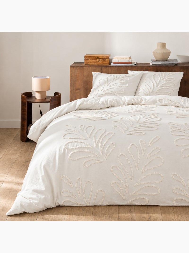 Juego de cama de 3 piezas, 100 % algodón tufting, con funda nórdica y fundas de almohada Blanco - Kiabi