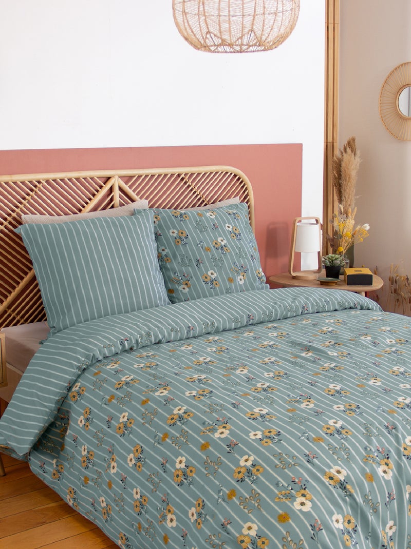Juego de cama de 3 piezas con diseño de ramos florales Verde agua - Kiabi