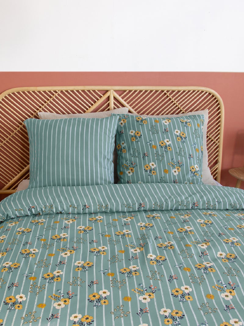 Juego de cama de 3 piezas con diseño de ramos florales Verde agua - Kiabi