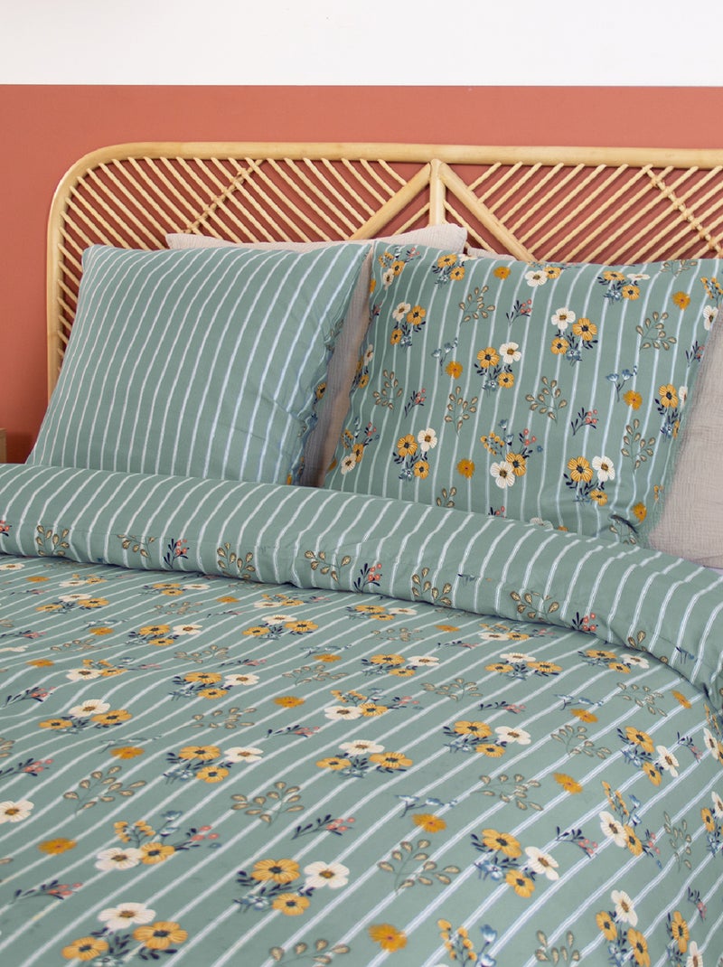 Juego de cama de 3 piezas con diseño de ramos florales Verde agua - Kiabi
