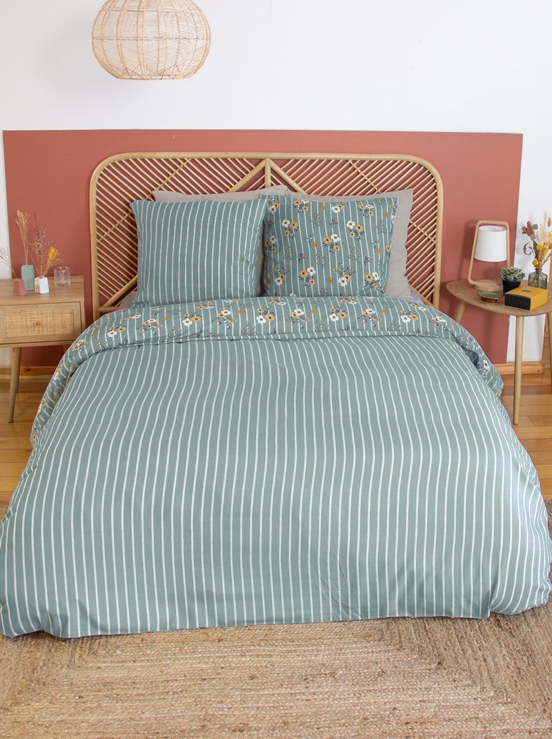 Juego de cama de 3 piezas con diseño de ramos florales Verde agua - Kiabi