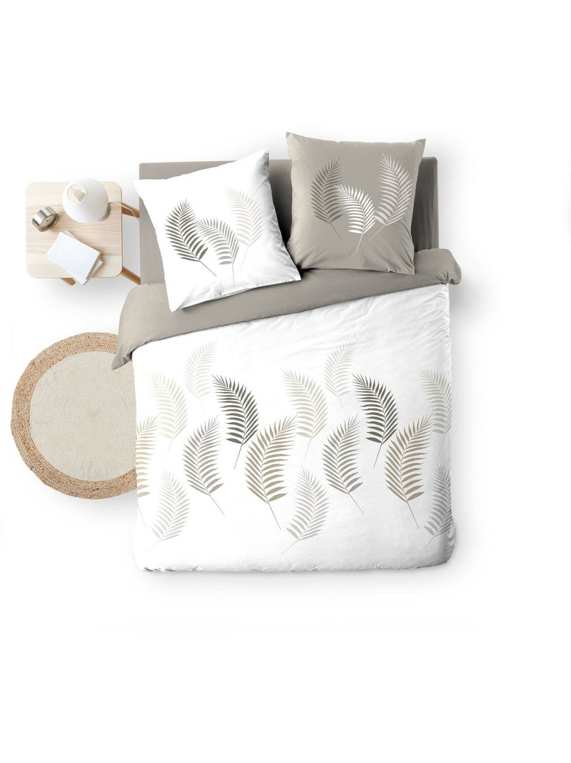 Juego de cama de 3 piezas con estampado de follaje, funda y fundas de almohada Beige gris - Kiabi