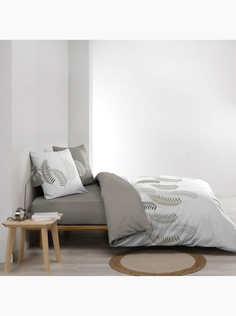 Juego de cama de 3 piezas con estampado de follaje, funda y fundas de almohada Beige gris - Kiabi