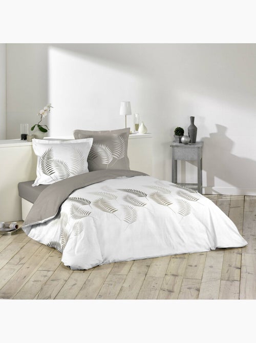 Juego de cama de 3 piezas con estampado de follaje, funda y fundas de almohada - Kiabi Juego de cama de 3 piezas con estampado de follaje, funda y fundas de almohada - Kiabi