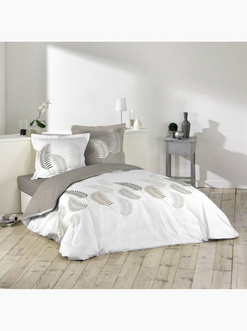 Juego de cama de 3 piezas con estampado de follaje, funda y fundas de almohada Beige gris - Kiabi