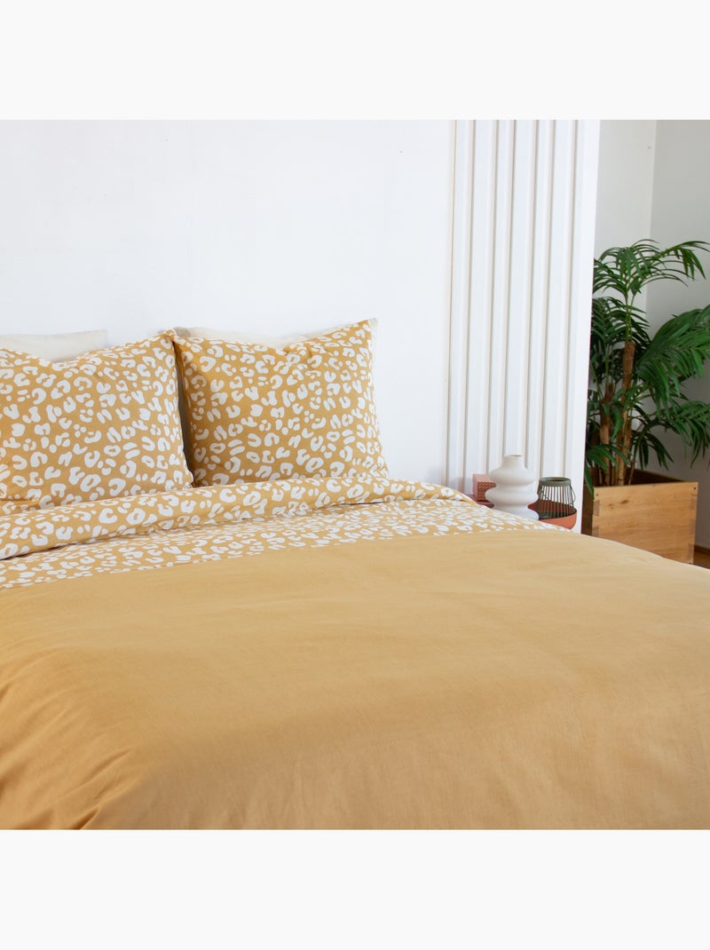 Juego de cama de 3 piezas con estampado de leopardo, funda y fundas de almohada Amarillo - Kiabi